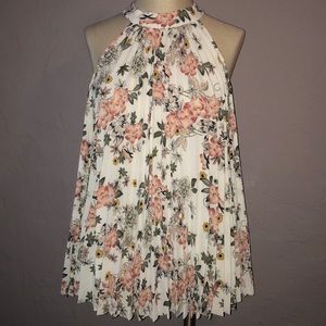 Entro, cold shoulder, white floral blouse, Large